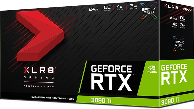 PNY GeForce RTX 3090 Ti XLR8 Gaming Uprising Epic-X RGB Overclocked Triple Fan, 24GB GDDR6X, HDMI, 3x DP