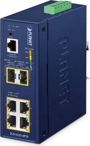 Planet IGS-5225 Industrial Railmount Gigabit Managed Switch, 4x RJ-45, 2x SFP, 240W PoE+