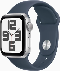 Apple Watch SE (2022) (GPS) 40mm silber mit Sportarmband M/L sturmblau