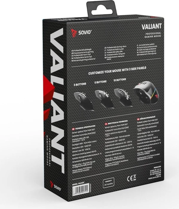Savio Valiant RGB Gaming Mouse schwarz, USB