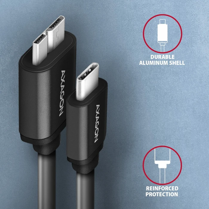 Axagon USB Adapterkabel, USB 3.0, 5Gb/s, USB-C 3.0 [Stecker] auf USB 3.0 Micro-B [Stecker], Adapterkabel, 1m