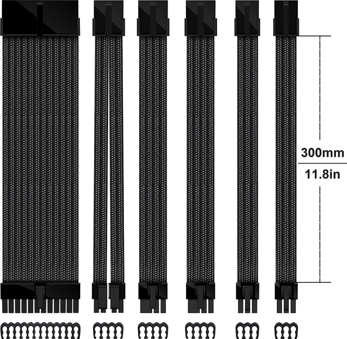 EZDIY-FAB Cable Extension Kit, 1x 24-Pin, 1x 4/8-Pin ATX, 2x 6-Pin PCIe, 16AWG, 2x 8-Pin PCIe, 16 AWG Nylon, schwarz