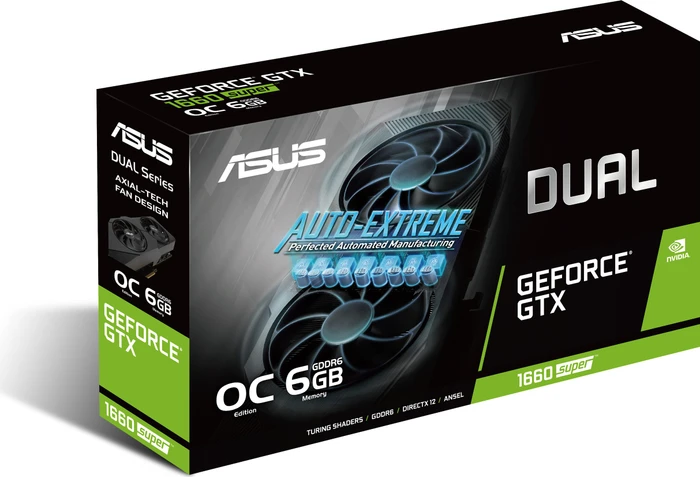 ASUS Dual GeForce GTX 1660 SUPER OC EVO, DUAL-GTX1660S-O6G-EVO, 6GB GDDR6, DVI, HDMI, DP
