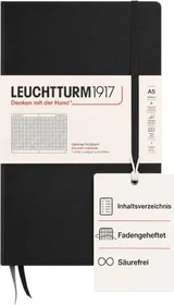 Leuchtturm1917 Medium Notizbuch, A5, kariert, Hardcover, schwarz