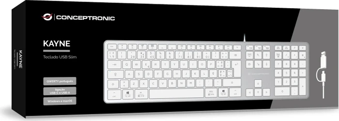 Conceptronic KAYNE02WPT Slim-Tastatur, weiß, USB, PT