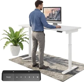 Ergotopia Desktopia One elektrisch höhenverstellbarer Sitz-Steh-Schreibtisch 138x65cm weiß/weiß