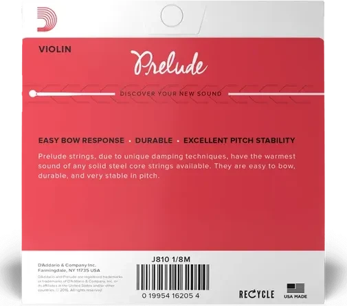 D'Addario Prelude Violin String Set, 1/8 Scale, Medium Tension