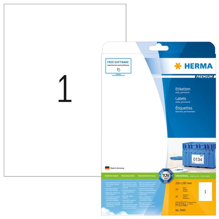 Herma Etiketten Premium, A4, weiß, matt, 25 Blatt (25 Etiketten)