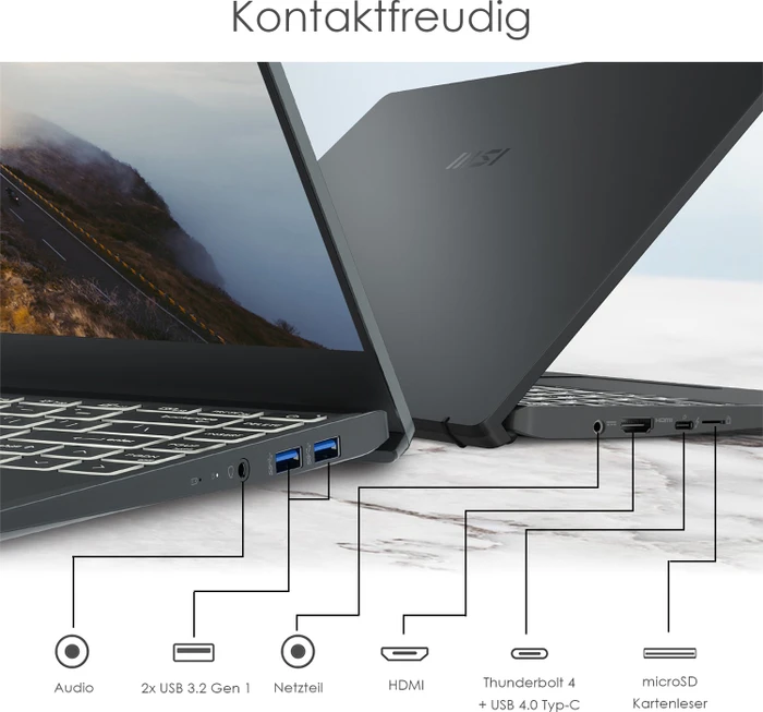 MSI Modern 14 B11SB-085, Blue Stone, Core i7-1165G7, 16GB RAM, 512GB SSD, GeForce MX450, DE