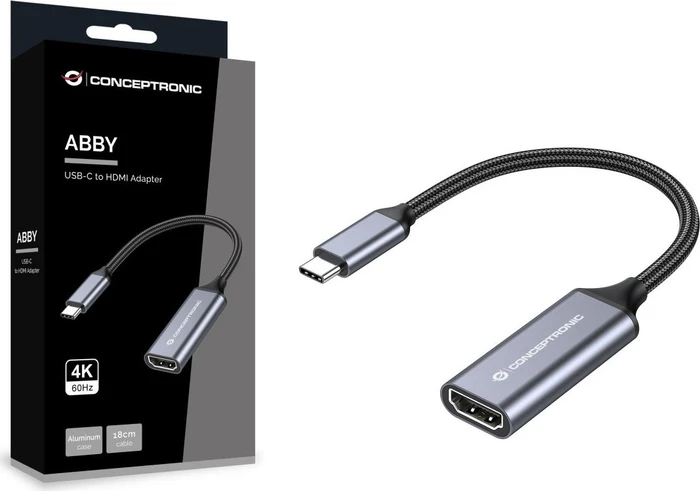 Conceptronic ABBY09G USB-C 3.0 [Stecker] auf HDMI 2.1 [Buchse] 4K, 60Hz, Adapterkabel, grau, 18cm