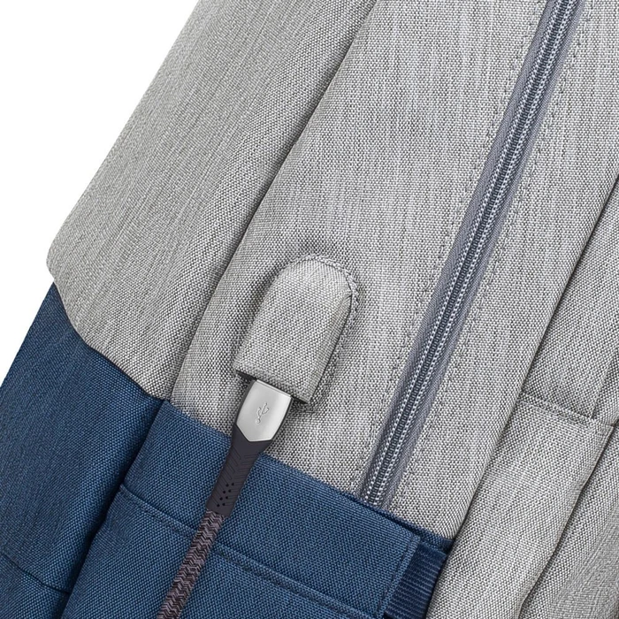 RivaCase Prater anti-theft Laptop Rucksack 17.3", Grey/Dark Blue