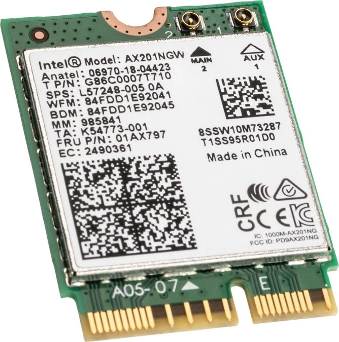 Intel Wi-Fi 6 AX201 mit vPro, 2.4GHz/5GHz WLAN, Bluetooth 5.2, M.2/E-Key CNVi