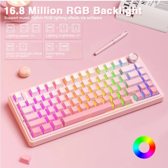Aula F75 Pro, Pink Translucent Gradient, LEDs RGB, hot-swap, LEOBOG Feather, USB/Bluetooth, US