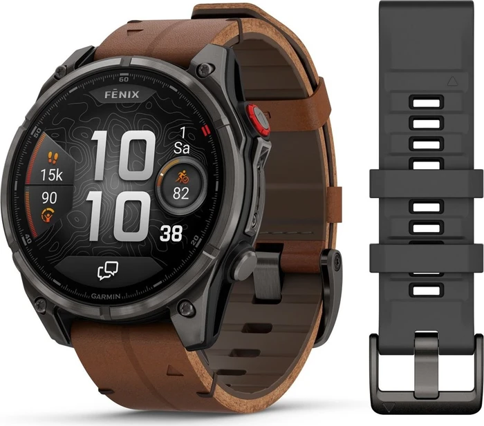 Garmin Fenix 8 Pro 47mm AMOLED carbon grey dlc titanium/chestnut leather