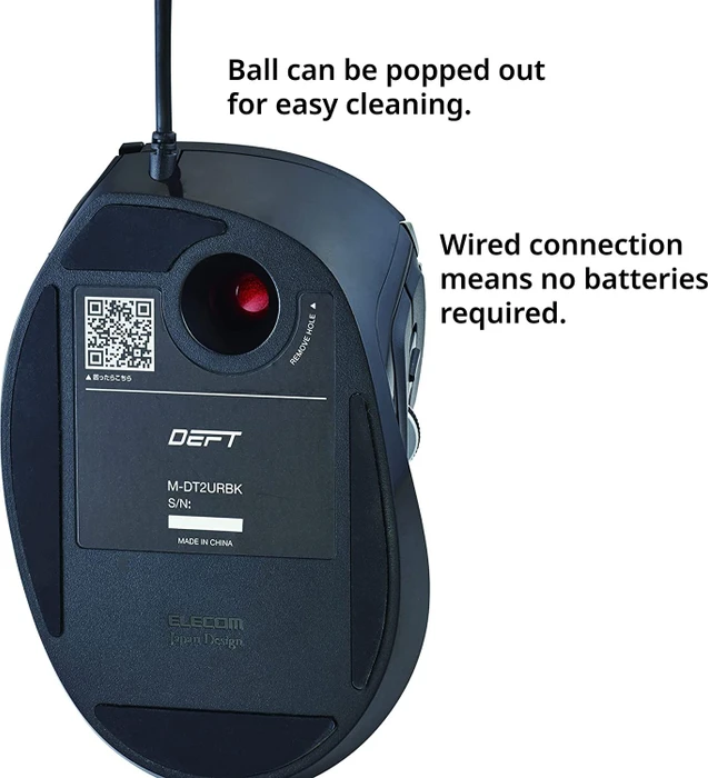 Elecom DEFT M-DT2URBK-G Trackball schwarz/rote Kugel, Rechtshänder, USB-A