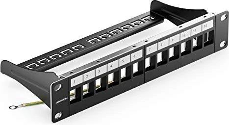 deleyCON Patchpanel für Keystone Module 10", 1HE, 12-Port, 10", 1HE, schwarz