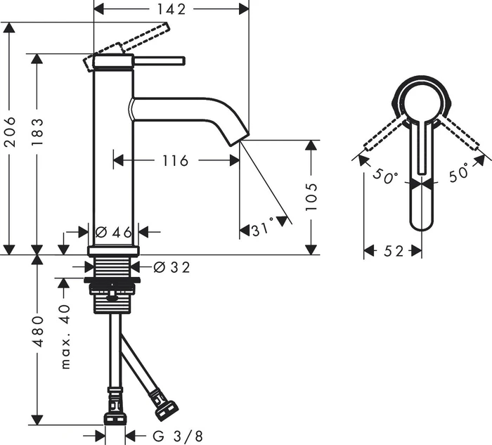 Hansgrohe Tecturis S Einhebel-Waschtischmischer 110 EcoSmart+ ohne Ablaufgarnitur chrom