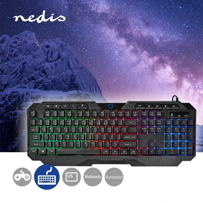 Nedis Gaming Tastatur, LEDs RGB, schwarz, USB, US
