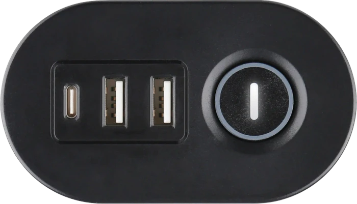Olympia IOIO SL 3000 Steckdosenleiste mit integrierter Tischhalterung, 3-fach, 1x USB-C/2x USB-A, 1.5m, schwarz/rot