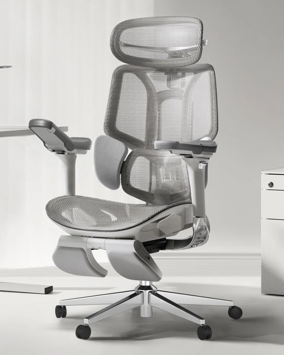 Hbada E3 Pro Ergonomischer Bürostuhl mit Fußstütze, grau/weiß