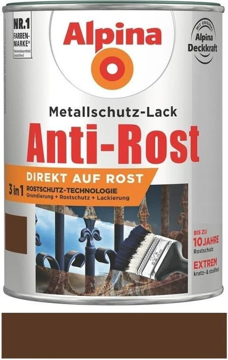 Alpina Farben Metallschutz-Lack Anti-Rost außen braun glänzend, 750ml