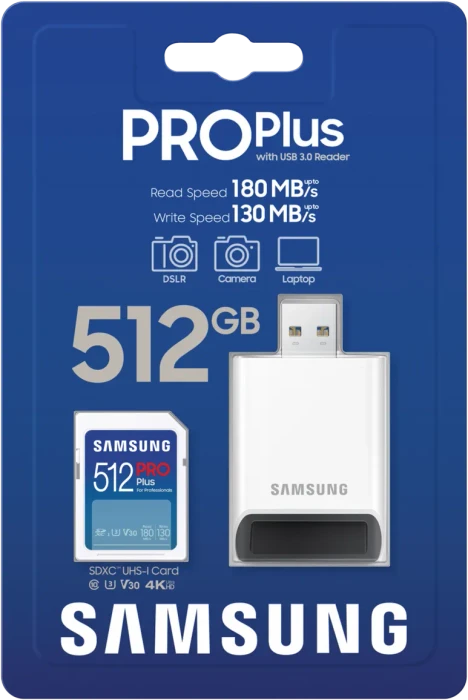 Samsung PRO Plus for Professionals R180/W130 512GB USB-Kit, UHS-I U3, Class 10