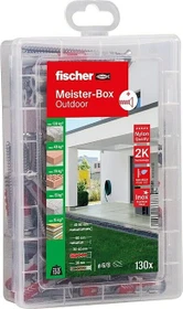 fischer Meister-Box Outdoor + Schraube Schrauben/Dübel-Sortiment inkl. Werkzeugbox, 130 Stück
