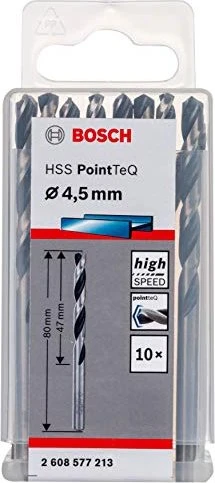 Bosch Professional HSS PointTeQ Spiralbohrer, 4.5x47x80mm, 10 Stück