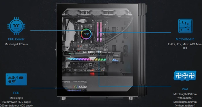 Thermaltake Versa T27 TG ARGB, schwarz, Glasfenster