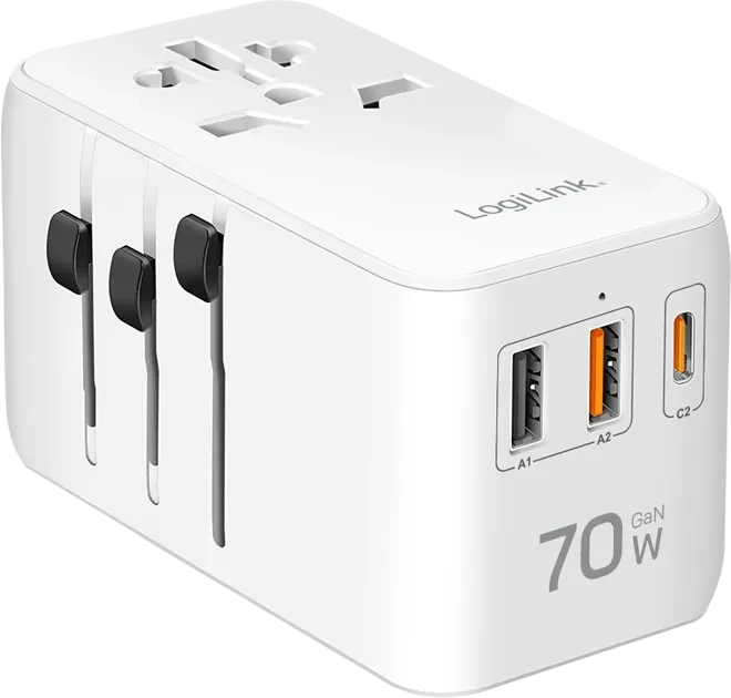 LogiLink USB-A/C Reiseladegerät GaN 70W weiß