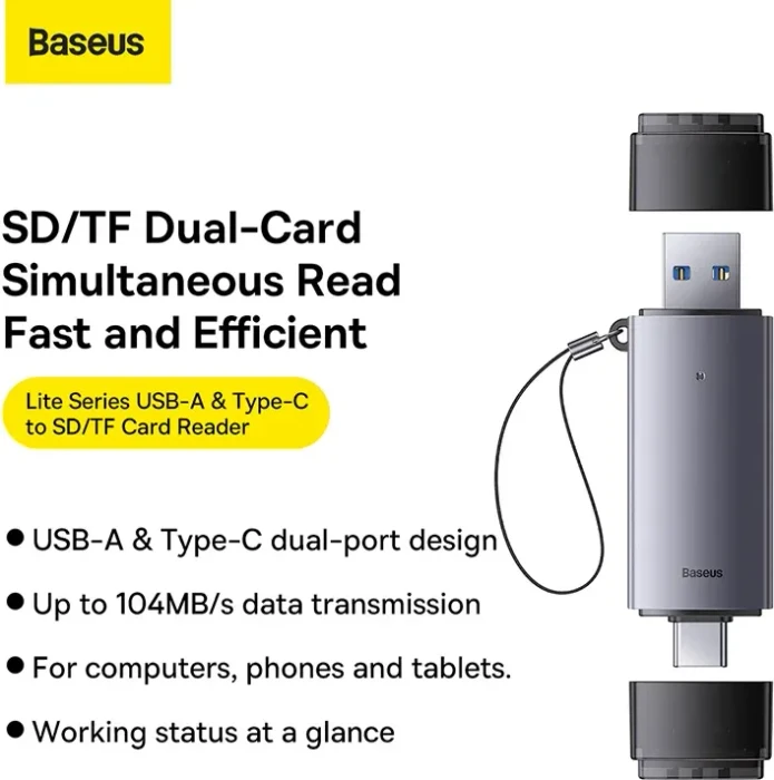Baseus Lite Series Card Reader, USB-C/USB-A 3.0 [Stecker]