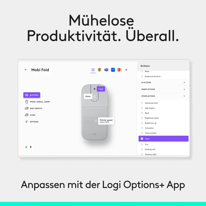 Logitech Mobi Fold Ultra-portable Wireless Mouse Off-White, weiß/grau, Logi Bolt, USB/Bluetooth