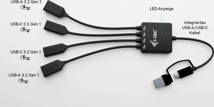 i-tec USB-C/USB-A Cable HUB 4 port, USB-C/USB-A 3.0 [Stecker]