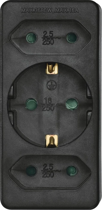 Hama Adapterstecker, 3-fach, 2x Euro, 1x Schuko, schwarz