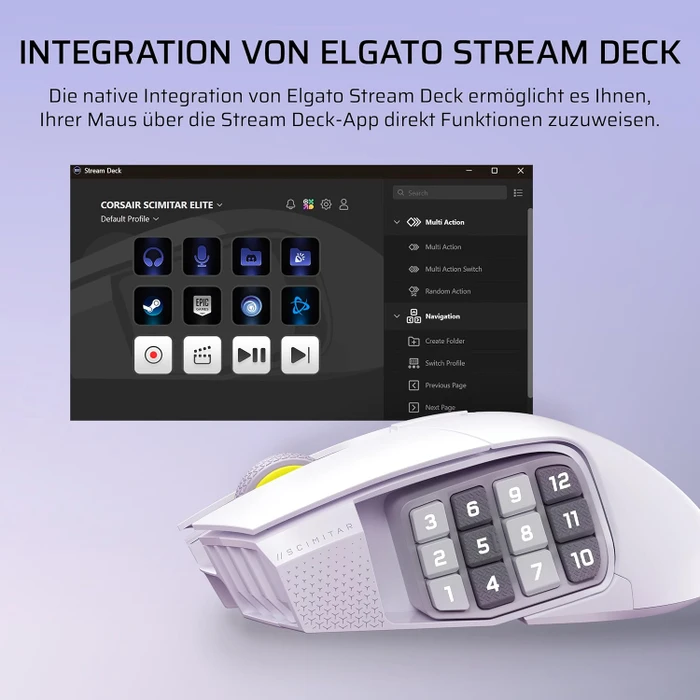 Corsair Scimitar Elite Wireless SE MMO, weiß, USB/Bluetooth