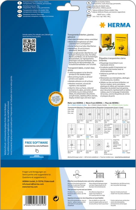 Herma Folienetiketten, 99.1x139mm, wetterfest, transparent, matt, 25 Blatt (100 Etiketten)