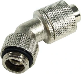 Aquatuning HF Schlauchanschluss 45°, G1/4" AG auf 13/10 drehbar, silber vernickelt