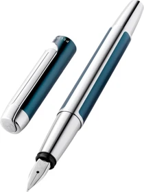 Pelikan Pura P40 petrolblau/silber, rechte Hand, breit, Geschenkbox