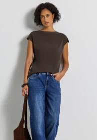 Street One U-Boot mit Rippdetail T-Shirt kurzarm deep roast brown (Damen)