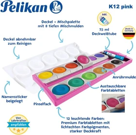 Pelikan K12 Deckfarbkasten pink, 12 Farben