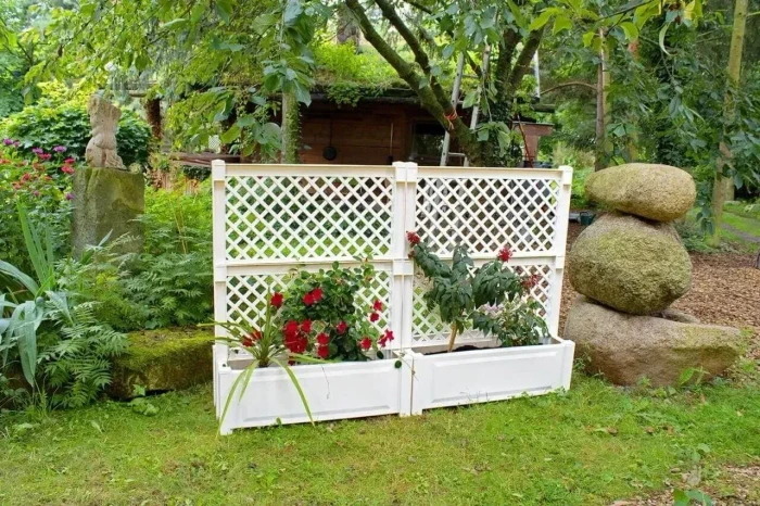 KHW Pflanzkasten-Set mit Spalier zentral 100x43cm weiß, 2-tlg.