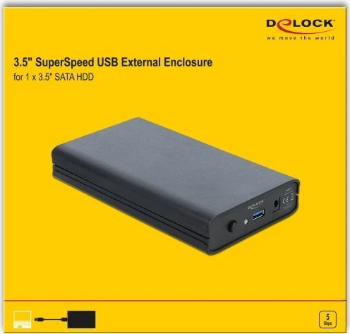 DeLOCK SuperSpeed USB External Enclosure for 1x 3.5" SATA HDD, 3.5", USB-A 3.0