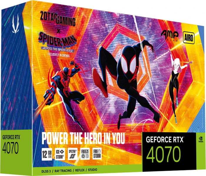 Zotac Gaming GeForce RTX 4070 AMP AIRO SPIDER-MAN: Across the Spider-Verse Bundle, 12GB GDDR6X, HDMI, 3x DP