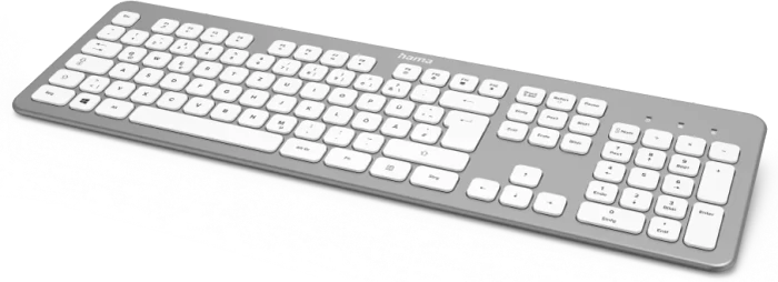 Hama KW-700 Wireless Slim-Design Tastatur, silber/weiß, USB, DE