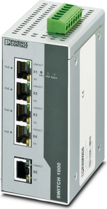 Phoenix Contact FL 1000 Industrial Railmount Switch 1001T-4POE, 5x RJ-45, 120W PoE+
