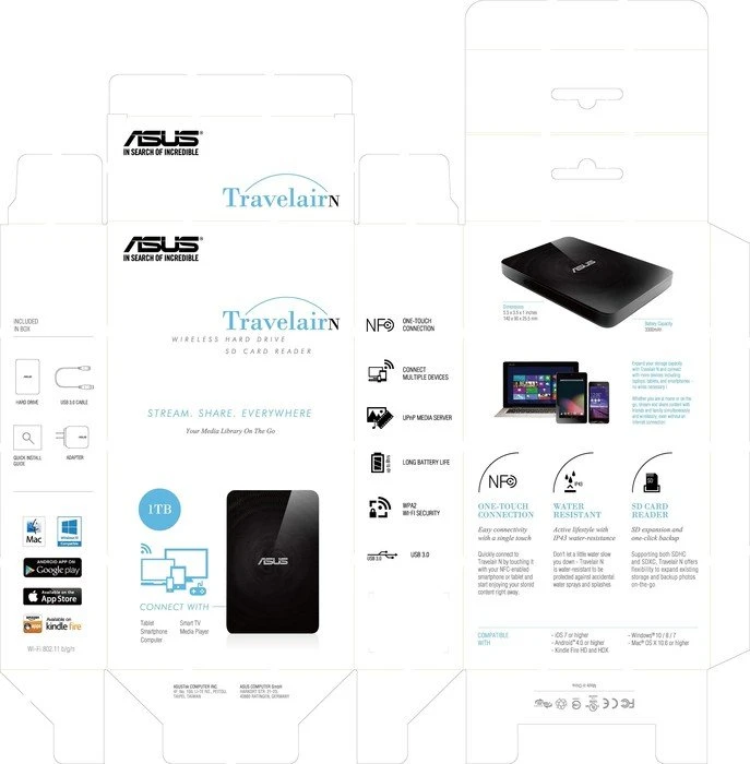 ASUS Travelair N [WHD-A2] 1TB, USB 3.0 Micro-B/WLAN