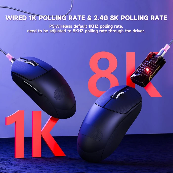 Attack Shark X8 Pro Tri-mode Wireless Gaming Mouse, schwarz, inkl. Grip Tape, USB/Bluetooth