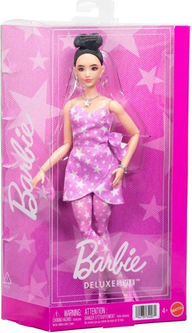 Mattel Barbie - Deluxe Style in rosa Denim-Kleid mit Sternenaufdruck