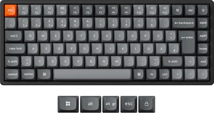 Keychron K2 Max, 75%, PBT, schwarz/grau, LEDs RGB, hot-swap, Keychron Super BANANA, USB/Bluetooth, DE