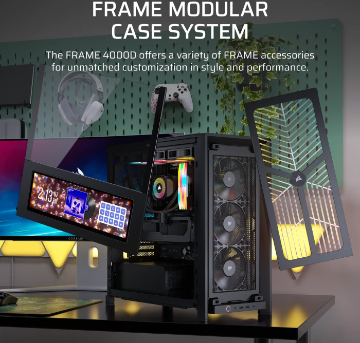 Corsair Frame 4000D RS Wood, schwarz/braun, Glasfenster